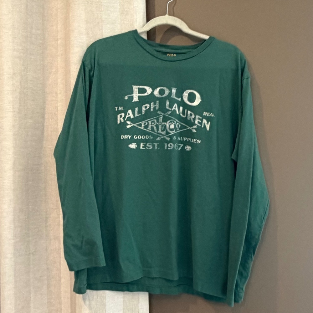 Polo Ralph Lauren Green Long Sleeve Graphic Crewneck T-shirt, Size Large